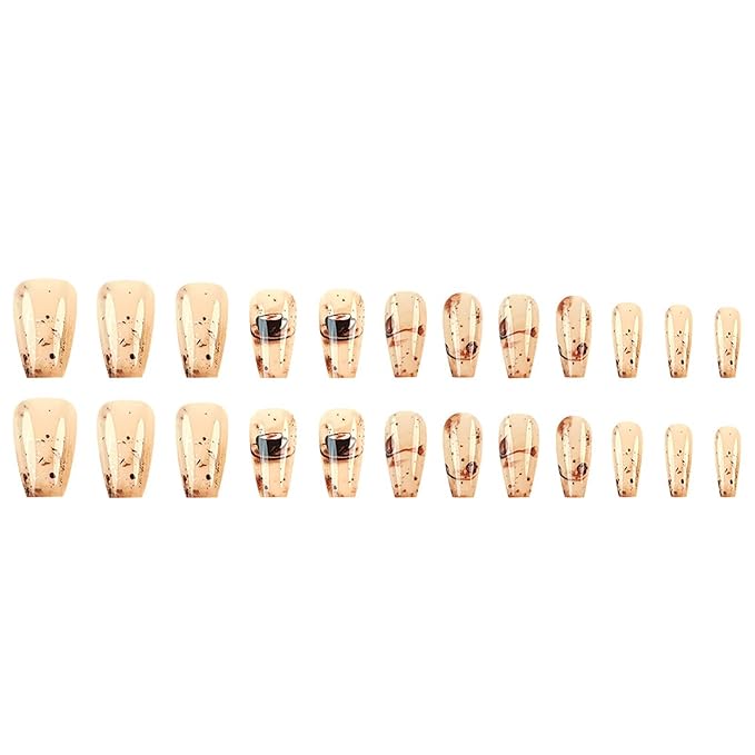 Coffin Press on Nails Short Fake Nails Fall Winter False Nails with Designs Glue on Nails Short Nail Press ons Sparkly Artificial Nails Cute Stick on Nails for Women 24Pcs