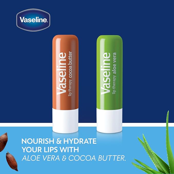 Vaseline Lip Therapy Variety 4-Pack – Cocoa Butter + Aloe Vera Moisturizing Lip Balm with Vitamin E, 0.16 Oz Ea-VivaGrace Women