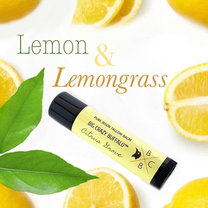 Pure Bison Tallow Lip Balm, Citrus Grove, (5 pack) - Lemongrass & Lemon, Moisturizing, Non-Habit Forming-VivaGrace Women