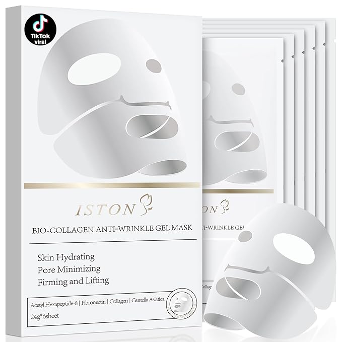 ISTON 6 Pack Bio-Collagen Real Deep Anti Wrinkle Lifting Mask,Overnight Hydrating Face Mask for All Skin Types -Pore Minimizing,Elasticity Enhancing,Firming,Moisturizing-VivaGrace Women
