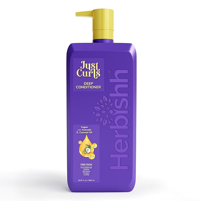 Herbishh Just Curls Deep Conditioner for Curly, Wavy Hair, 500ml, Avocado & Coconut Oil, Vegan, Curlfaction & Dry Damaged, Detangler-VivaGrace Women