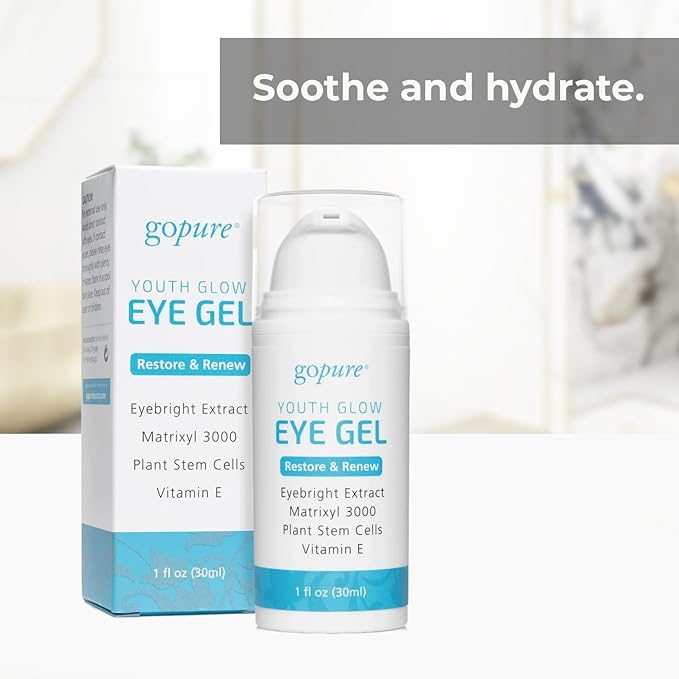goPure Youth Glow Eye Gel - Anti-Aging Eye Cream that Soothes and Hydrates, Made with Matrixyl 3000 and Hyaluronic Acid for Improve the Look of Puffiness, Dark Circles, and Under Eye Bags - 1 fl oz-VivaGrace Women
