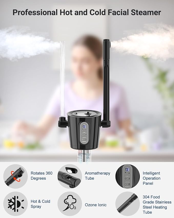Kingsteam 2-in-1 Hot & Cold Facial Steamer with Ozone & Ionic Technology,Deep Cleansing & Moisturizing,30-Min Timer,Large Water Tank for Professional Estheticians, Beauty Salons & Home Use-VivaGrace Women
