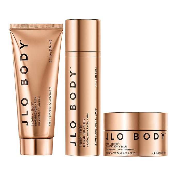 JLO BEAUTY The Ultimate Body Trio | Includes 4.2 fl oz Booty Balm, 4 fl oz Body Serum & 6.7 fl oz Body Cream | Brightens, & Firms for Smooth Skin-VivaGrace Women