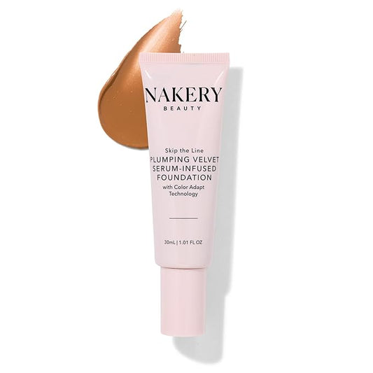 Nakery Full Coverage Plumping Liquid Foundation - Serum Infused Makeup with Niacinamide & Hyaluronic Acid for All Skin Types - Medium-VivaGrace Women