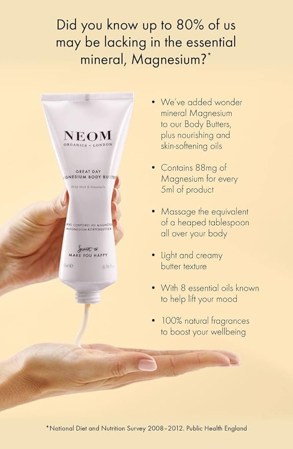 Neom- Great Day Magnesium Body Butter, 200ml | Mandarin & Wild Mint | Cream Moisturiser With Essential Oils | Nourish & Soften | Fresh & Zesty-VivaGrace Women