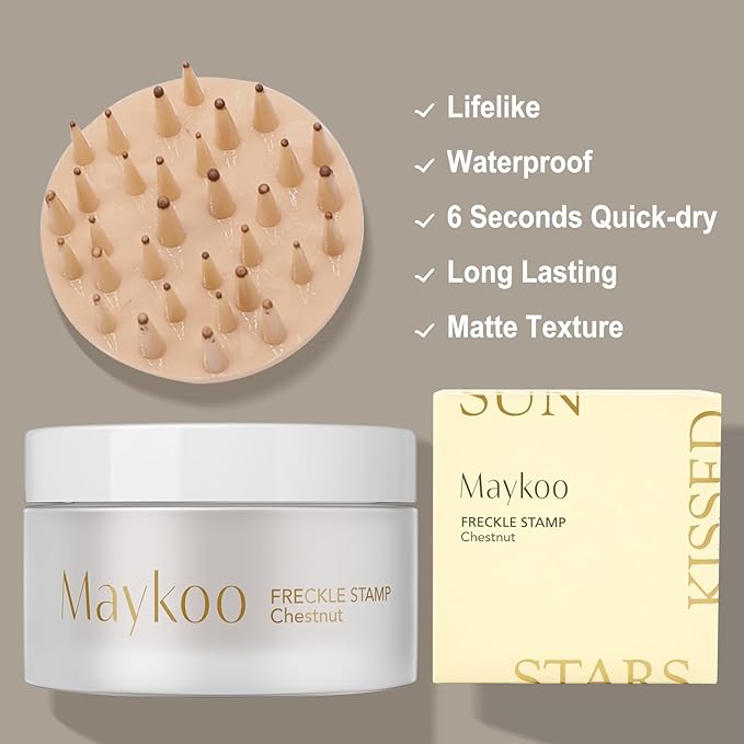 Freckle Stamp Natural Like Freckle Pen Makeup Fake Freckles Cushion Waterproof Long Lasting Quick Dry, Get Sun-kissed Stars Makeup Freckle in One Press, Chestnut, 15g-VivaGrace Women