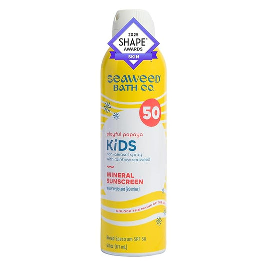 Seaweed Bath Co. Kid's on the Move Mineral SPF 50 Broad Spectrum Zinc Oxide Sunscreen Spray, 6 Oz., Water Resistant, Tear Free Children's Sunblock-VivaGrace Women