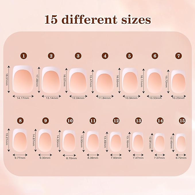 Blue Short French Tip Press on Nails, 150pcs Square French Gel Nail Tips 15Sizes, 3 in 1 Pre-lasting Soak Off Acrylic Fake Nails, No Need to File False Nail Tips Extension for Women Nails