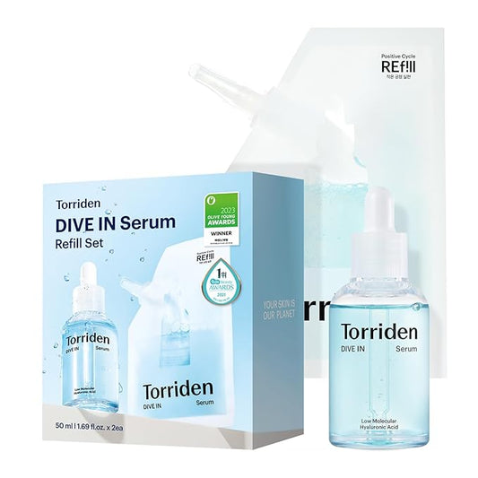 Torriden DIVE IN Serum 1.69 fl oz + refill pouch 1.69 fl oz | Deep Hydration to Get Glow Skin | Hyaluronic Acid, Panthenol, Allantoin | Korean Facial Serum-VivaGrace Women