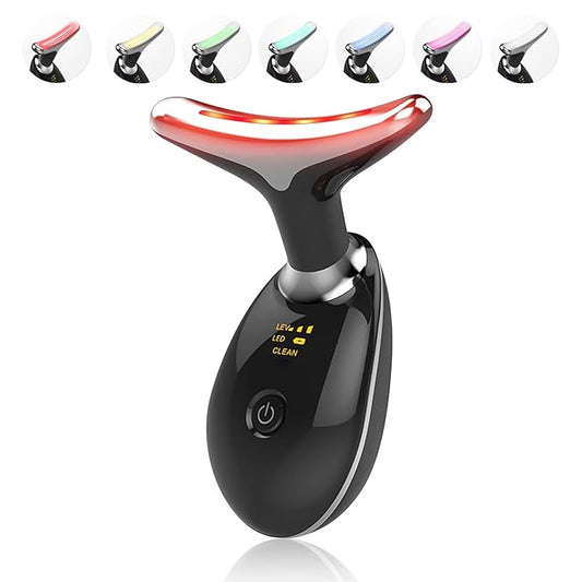Light Based Multifunctional Facial Massager, 7 Color Portable Face Massager Tool for Skin Care, Glossy Black-VivaGrace Women