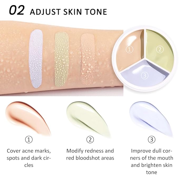 Kaely Tri Color Concealer Pot,Color Correcting Concealer for Dark Circles Spots,3 Color Cream Concealer Full Coverage,Foundation Contour Makeup Palettes,under Eye Brightener corrector de ojeras,02-VivaGrace Women