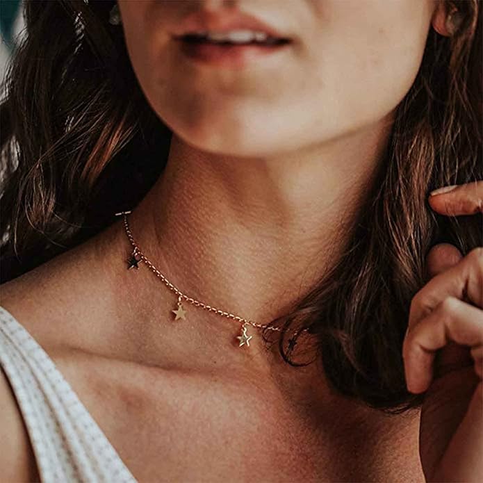 Boho Star Choker Necklace Gold Star Dangle Necklace Chain Short Minimalist Necklace Gold Collarbone Necklace Jewelry for Women Gifts-VivaGrace Women