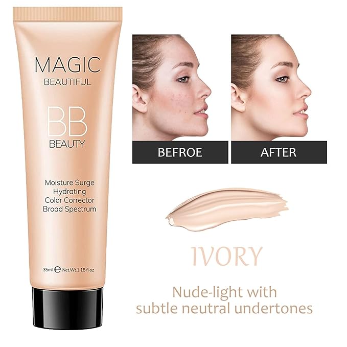 Sulily 2 Pcs BB Cream Full Coverage Foundation,Hydrating Natural Flawless Concealer, Clean Nude Makeup Base,Color Correcting Oil-Free BB Cream(ivory)-VivaGrace Women