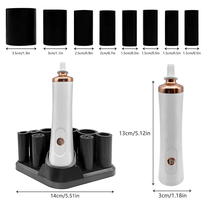 Nail Lacquer Shaker, Nail Polish Mixer, Portable Electric Eyelash Glue Shaker with 2 Connectors and 8 Sizes of Caliber Liquid Evenly Mixer for Eyelash Extension Lash Glue Ink (White)