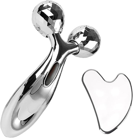 Stainless Steel Gua Sha and Face Roller Set,Metal Face Roller Gua Sha Massage Tool for Face Neck Eye Body Skin Care,Facial Roller for Women-VivaGrace Women