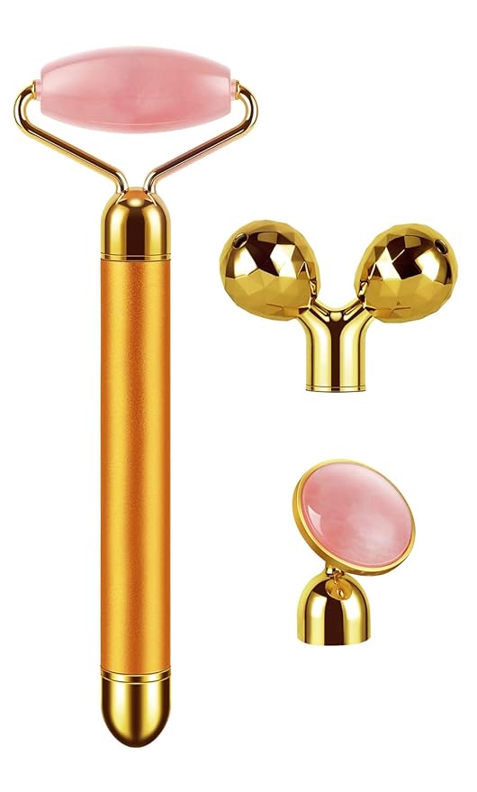 3-IN-1 Electric Jade Roller 3D Roller Facial Roller & Face Massager,Gold-VivaGrace Women