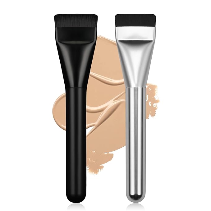 2Pcs Flat Foundation Brush,Face Mask Brush Makeup Spatula Facial Brush for Liquid Foundation Mask,Premium Face Korean Makeup Brush for Blending Cream (Black&Silver)-VivaGrace Women