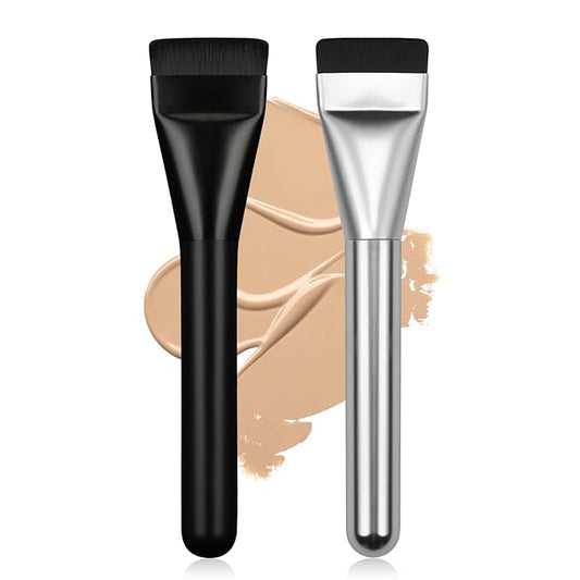 2Pcs Flat Foundation Brush,Face Mask Brush Makeup Spatula Facial Brush for Liquid Foundation Mask,Premium Face Korean Makeup Brush for Blending Cream (Black&Silver)-VivaGrace Women