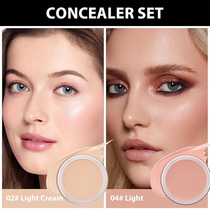 Kaely 2Pcs Pot Concealer Full Coverage Set,under Eye Brightener Concealer for Conceals Dark Circles,Waterproof Foundation Face Makeup Brush Kit,Color Correcting Concealer,02+04-VivaGrace Women