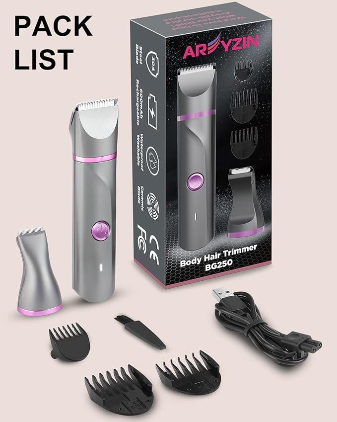 Pubic Hair Trimmer Women Bikini Trimmer Electric Shaver Razor for Bikini Armpit Legs Groin Hair Removal Body Hair Trimmer, Rechargeable Waterproof for Wet and Dry Use,Gray&Purple-VivaGrace Women