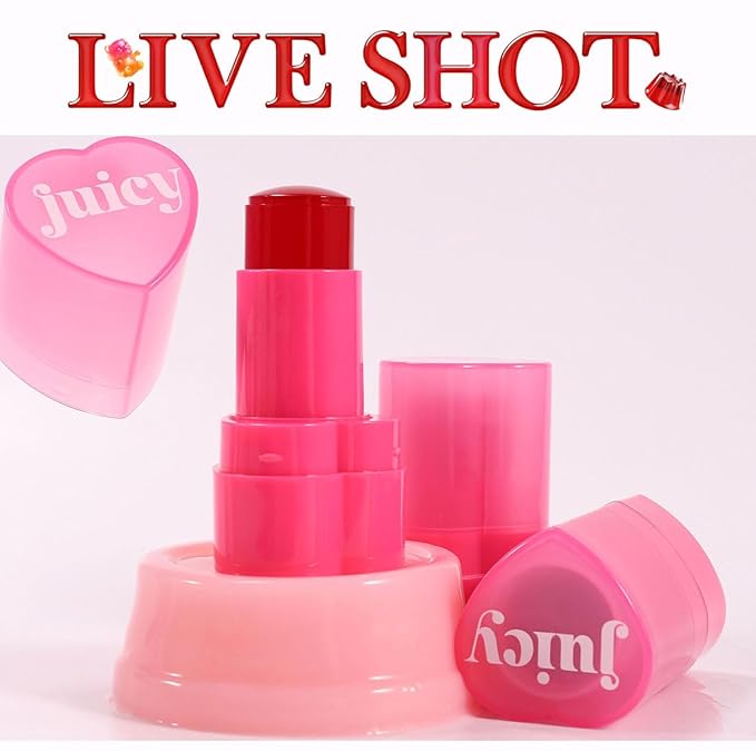 Cooling Water Jelly Tint Stick,Multi-Use Juicy Love Blush, 3-In-1cheek Blush & Eyeshadow & Lip Tinted Long-Lasting Moisture Stick,Bouncy Jelly Texture,Creates A Moist Watercolor Effect (#02, 0.32oz)