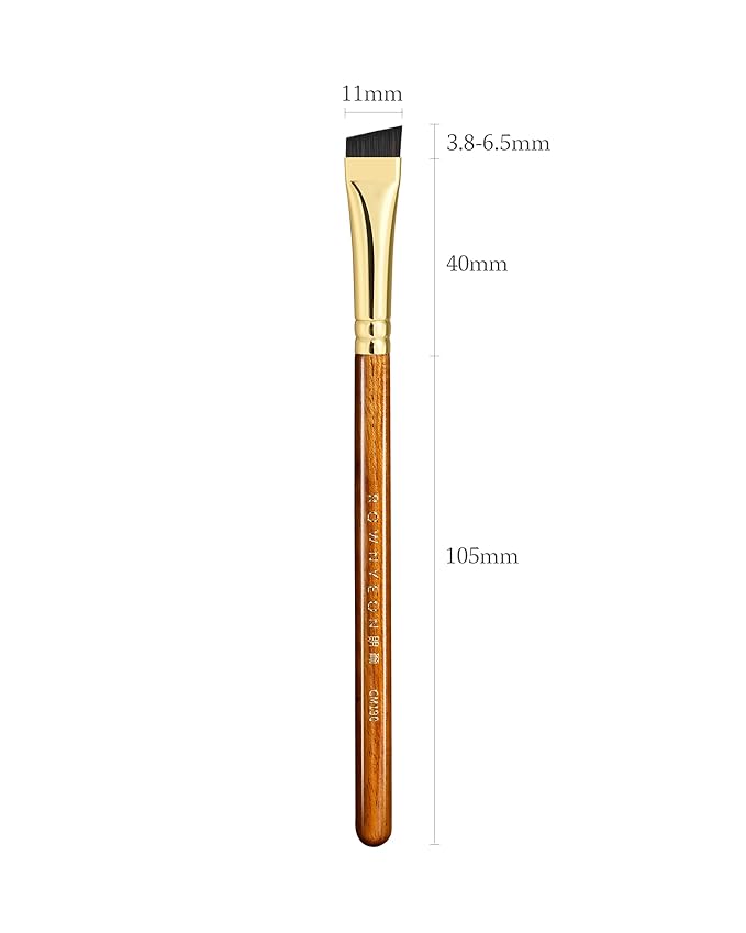 Desert Oak Series MicroBlade Angled Brow Brush - 11mm Ultra-Fine Nylon Bristles for 1mm Hair Strokes, Pomade/Gel/Powder Application, Bubinga & Brass (CM 190)-VivaGrace Women