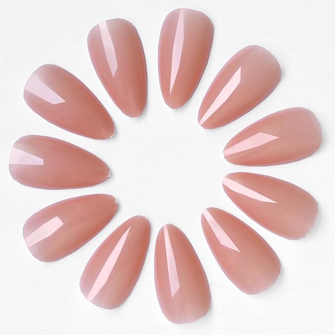 LoveOurHome 240pc Almond Press on Nails Medium Length, Colored Nude Fake Nail Tips Full Cover Artificial Fingernail French Stiletto Manicure with Adhesive Tabs for Women Girls Kids