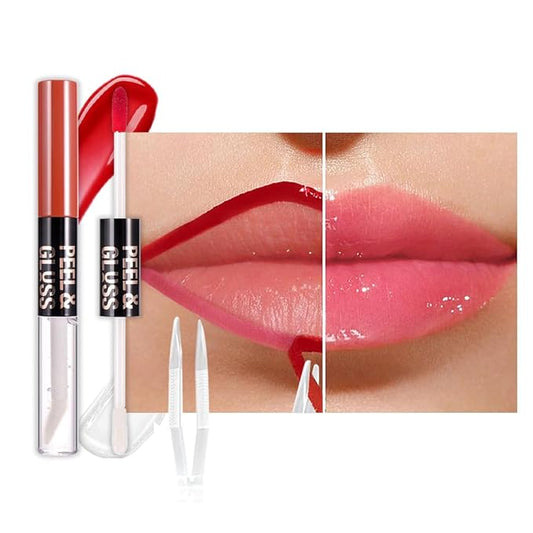 Dewy Rose Lip Stain Peel Off Lip liner and Lip oil with Tweezer, Dual-Ended Peel Off Lip Stain Tattoo, Highly Pigmented Long Lasting Waterproof, Transfer-proof for All Skin Types, 02#-VivaGrace Women