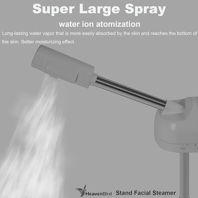 Stand Professional Ozone Facial Steamer with Touch Control, Adjustable Height & Rolling Base, 360° Rotatable Nozzle, Hot Mist Function, Use for Home, Salon SPA (White)-VivaGrace Women