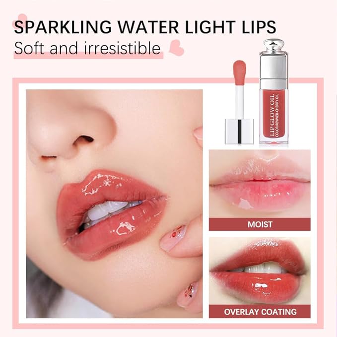 Hydrating Lip Glow Oil, Moisturizing Lip Glow Oil, Nourishing Glossy Transparent Lip Oil, Plumping Lip Oil, Lip Balm, Non-sticky Tinted Toot Lip Balm for Lip Care (ROSEWOOD) 0.2 OZ-VivaGrace Women