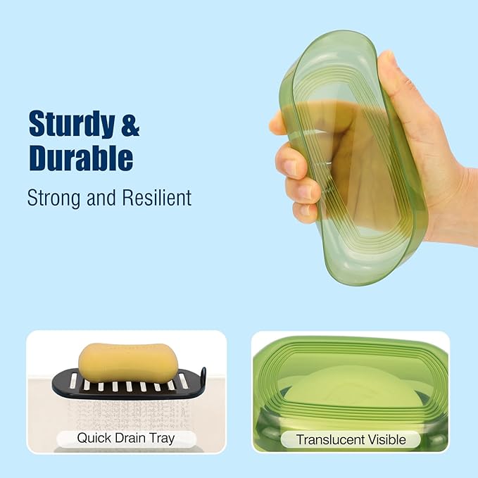 Shampoo Bar Holder Travel Case, Large Soap Holder for 5 oz/10 oz Oversized Bars, Durable & Versatile Storage Soap Container with Drainage Layer (Green Style A-Large)-VivaGrace Women