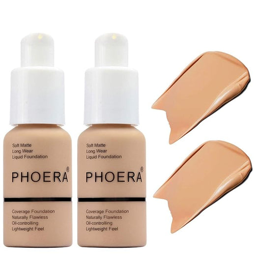 BestLand 2Pack PHOERA Foundation Full Coverage Liquid Foundation Cream - Long-lasting Lightweight Concealer - Oil-Free Formula - Natural Shade - Suitable for All Skin Types (2 Pack Buff Beige #104)-VivaGrace Women