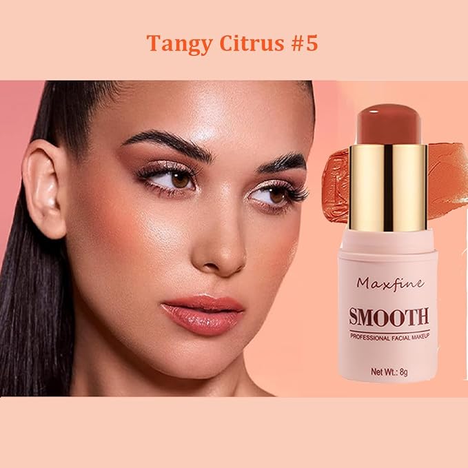 Blush for Cheeks - Buildable Cream Blush, 3-in-1 Blush Stick Makeup for Cheek Lip Eyeshadow Contour, Tint Blush Blam for Mature Skin Women Girl Make Up Gift (Tangy Citrus #5)-VivaGrace Women