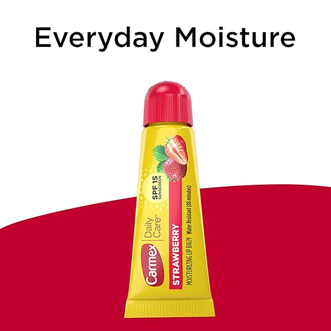 Carmex Daily Care Moisturizing Lip Balm with SPF 15, Strawberry Lip Balm Tubes, 0.35 OZ Each - 3 Count (Pack of 2)-VivaGrace Women