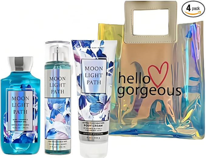 Bath & Body Works - 3 Piece Bundle - Spray - Body Cream - Shower Gel - Full Size and Gift Bag HELLO GORGEOUS (Moonlight Path)-VivaGrace Women