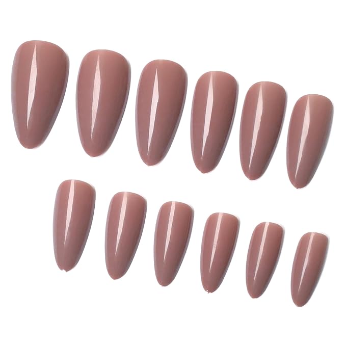 LoveOurHome 240pc Almond Press on Nails Medium Fake Nail Tips Brown Acrylic Nails Press ons Nail Almond Short Stiletto False Nail French Artificial Fingernail & Adhesive Tabs Glue for Women Girls