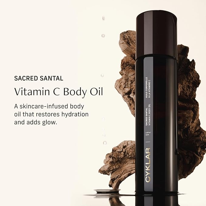 Vitamin C Body Oil for Women and Men. Moisturizing Sacred Santal Scented Body Serum for Glowing Skin. Nourishing, Hydrating After-Shower and Bath Skin Care Moisturizer, 4.2 Fl Oz-VivaGrace Women