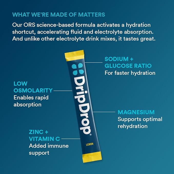 DripDrop Hydration Packets - Lemon - Single Serve Electrolytes Powder Drink Mix - Non-GMO, Gluten Free, Vegan - 32 Sticks-VivaGrace Women