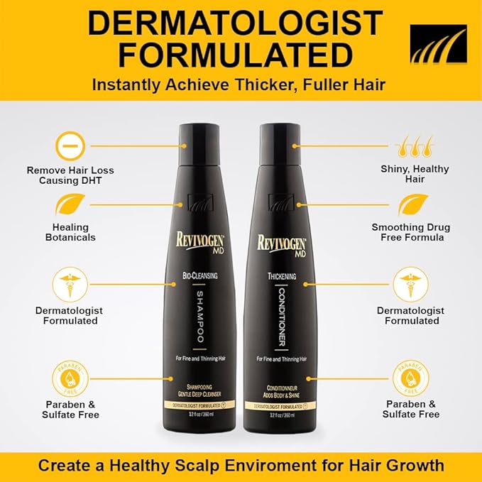 Revivogen MD Bio-Cleansing Shampoo and Conditioner for Thinning Hair, DHT Blocker Shampoo, Hair Loss Shampoo, Shampoo Thinning Hair, Conditioner for Thinning Hair, Hair Loss Conditioner 12oz-VivaGrace Women