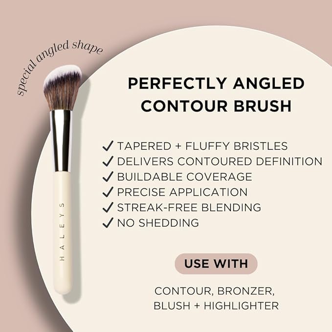 HALEYS Contour Brush VEGAN + CRUELTY-FREE, Angled & Tapered with Fluffy Bristles, Ideal for powder, cream, liquid, Use with blush, contour, bronzer, Sustainable Wood-VivaGrace Women