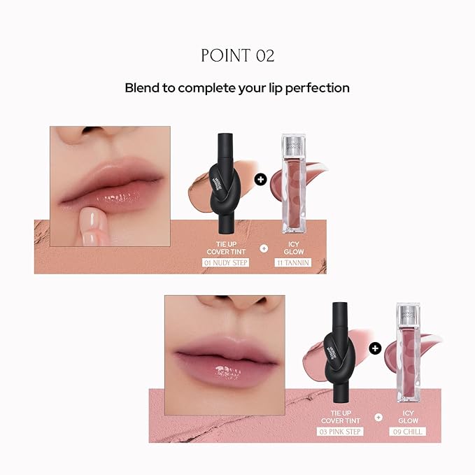 Tie Up Cover Tint - Waterproof & Long Lasting Lip Stain for Women - Korean Base Nude Tint Stick - Kbeauty Matte Gloss - Mood Color Changing (01 NUDY STEP, 0.2 Fl oz)-VivaGrace Women