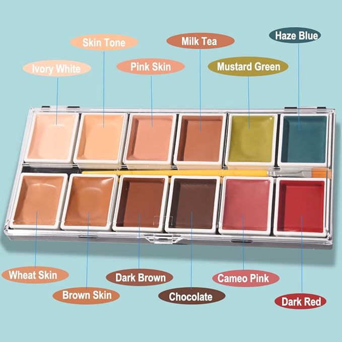Alcohol Activated Makeup Palette for FX Makeup with Makeup Egg Mimic Wound Sponge Cleaning accessories 12 Colors-VivaGrace Women