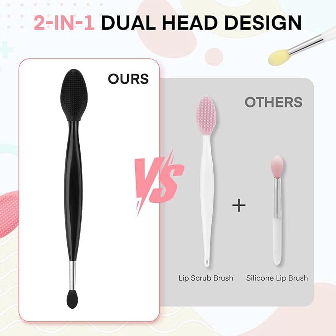 Unaone Lip Scrub Brush - 3 PCS Dual-ended Lip Scrubber Exfoliator and Silicone Lip Brush, 2-in-1 Silicone Lip Scrub Tool Lip Mask Applicator, Gentle Exfoliator & Applicator for Soft-VivaGrace Women