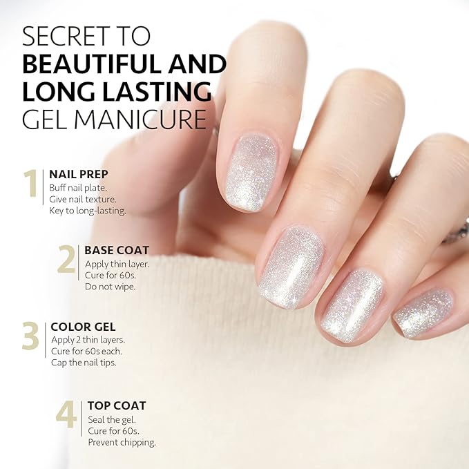 GAOY Shimmer Gel Nail Polish, 16ml Translucent Jelly Glitter Gel Polish, Soak Off UV Gel for Nail Art DIY at Home, 1608 Pearl White