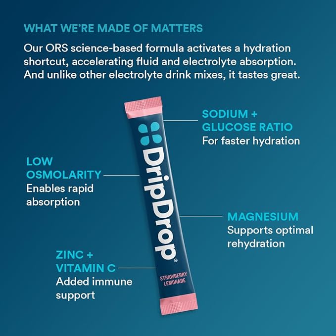 DripDrop Hydration Packets - Juicy Variety Pack - Single Serve Electrolytes Powder Drink Mix - Grape, Fruit Punch, Strawberry Lemonade, Cherry - Non-GMO, Gluten Free, Vegan - 32 Sticks-VivaGrace Women