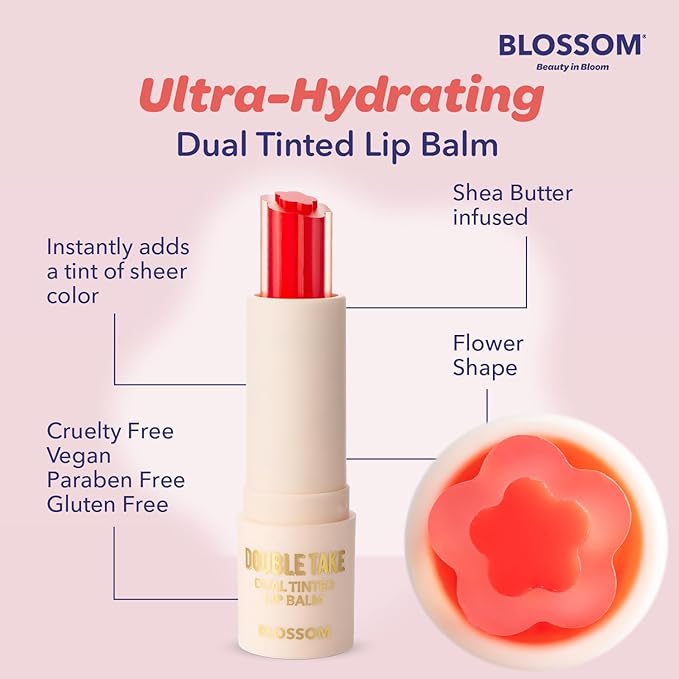 Blossom Double Take Flower Shaped Dual Tinted Moisturizing Lip Balm with Shea Butter, 0.13oz/3.6g, Cherry Red-VivaGrace Women