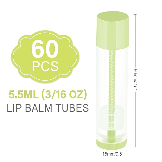 LotFancy Lip Balm Tubes Empty, 60PCS 5.5ml (3/16 Oz), Clear Lip Balm Container Tubes with Green Caps, BPA Free & Leak Free, Refillable-VivaGrace Women