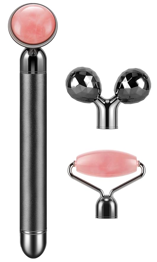 3-IN-1 Electric Jade Roller 3D Roller Facial Roller & Face Massager,Black-VivaGrace Women