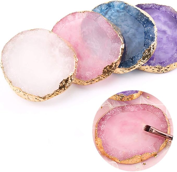 1pc White Golden Edge Resin Nail Art Palettes Nail Mixing Palette Polish Color Mixing Plate Nail Holder Display Cosmetic Mixing Tools Makeup Palette Tray Accessories (white)-VivaGrace Women